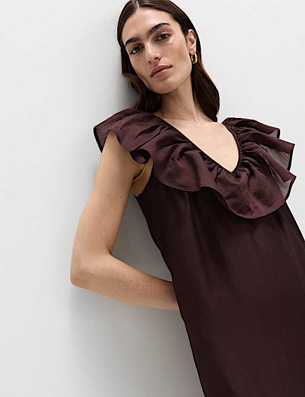 Lyocell Rich Frill V-Neck Midaxi Relaxed Dress - LU