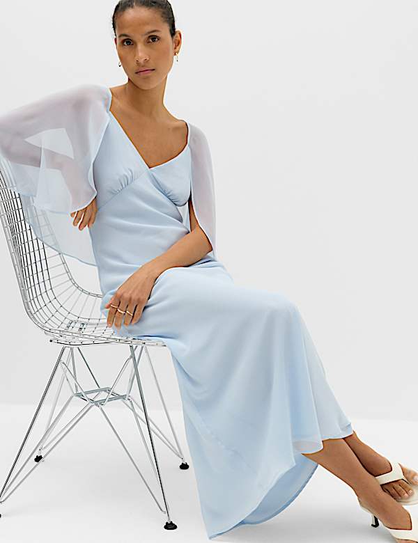 Cape V-Neck Maxi Dress - FI