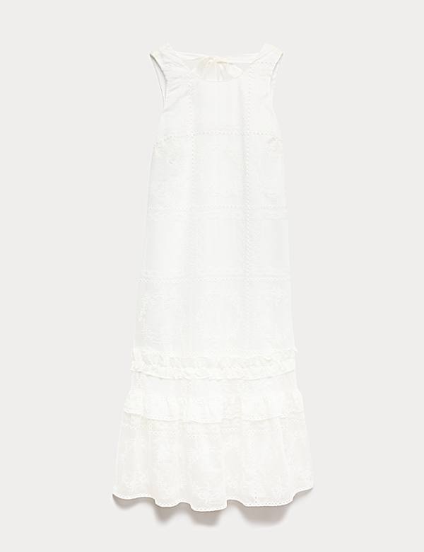 Lyocell Rich Broderie Midi Tiered Dress - US
