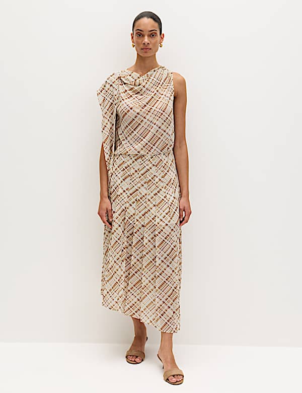 Chiffon Checked Midi A-Line Skirt - JP