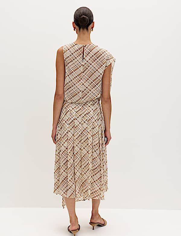 Chiffon Checked Midi A-Line Skirt - JP