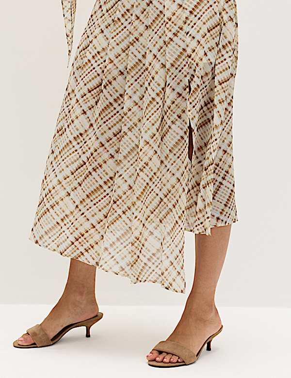 Chiffon Checked Midi A-Line Skirt - JP
