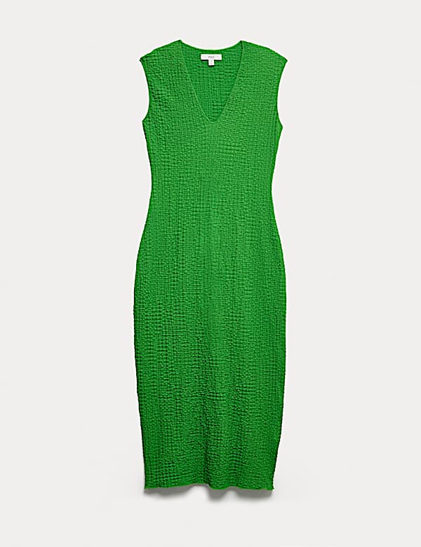 Jersey Textured V-Neck Midi Column Dress - BE