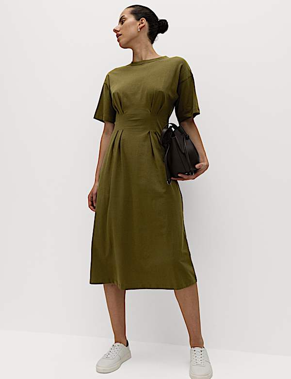 Pure Cotton Waisted Midi T-Shirt Dress