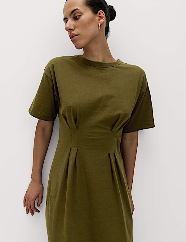 Pure Cotton Waisted Midi T-Shirt Dress - BE