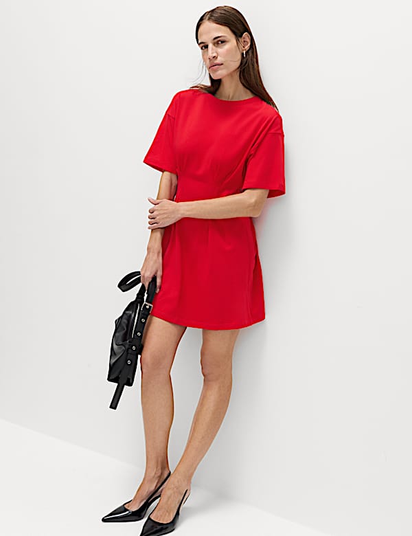 Pure Cotton Waisted Mini T-Shirt Dress