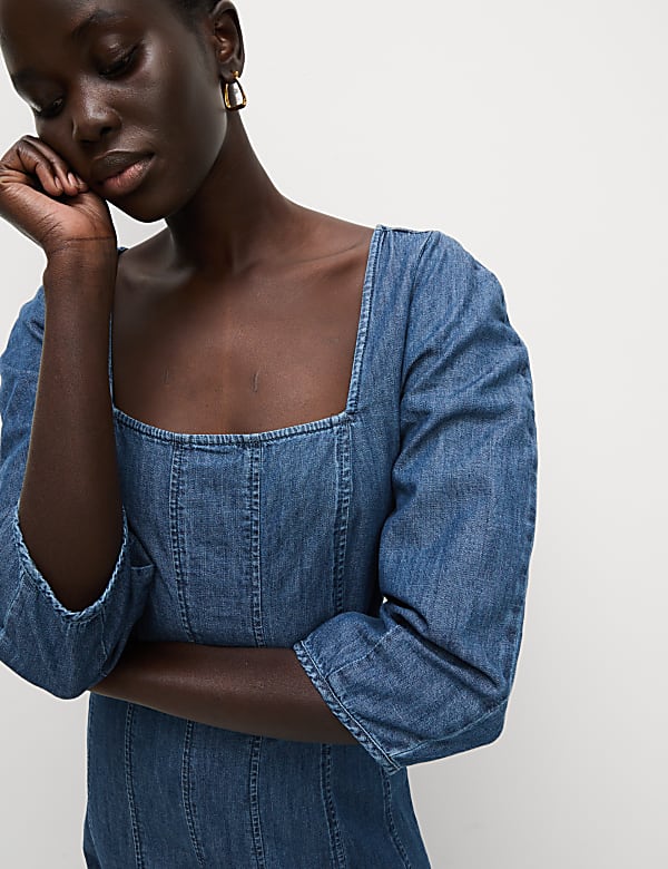 Midi-Skaterkleid aus reiner Baumwolle mit eckigem Ausschnitt - DE