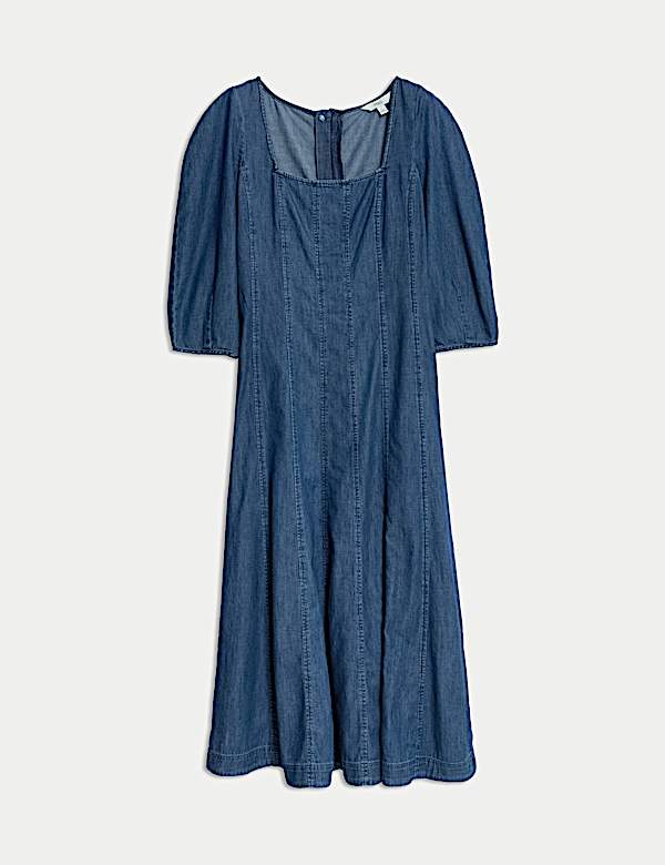 Midi-Skaterkleid aus reiner Baumwolle mit eckigem Ausschnitt - DE