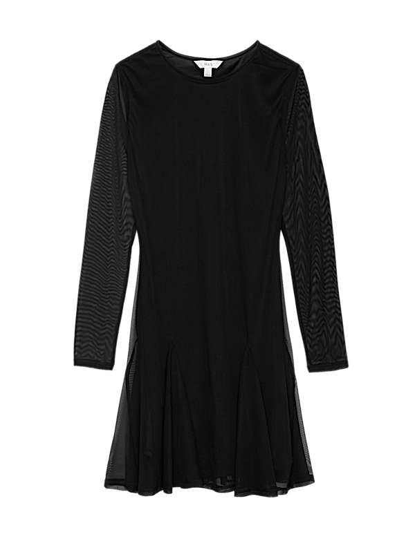 Mesh Round Neck Mini Skater Dress