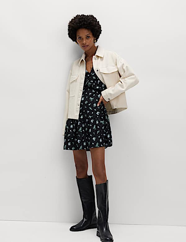 Floral Ruffle Mini Waisted Dress - KG