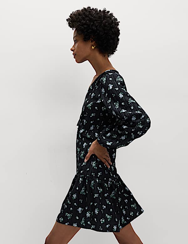 Floral Ruffle Mini Waisted Dress - KG