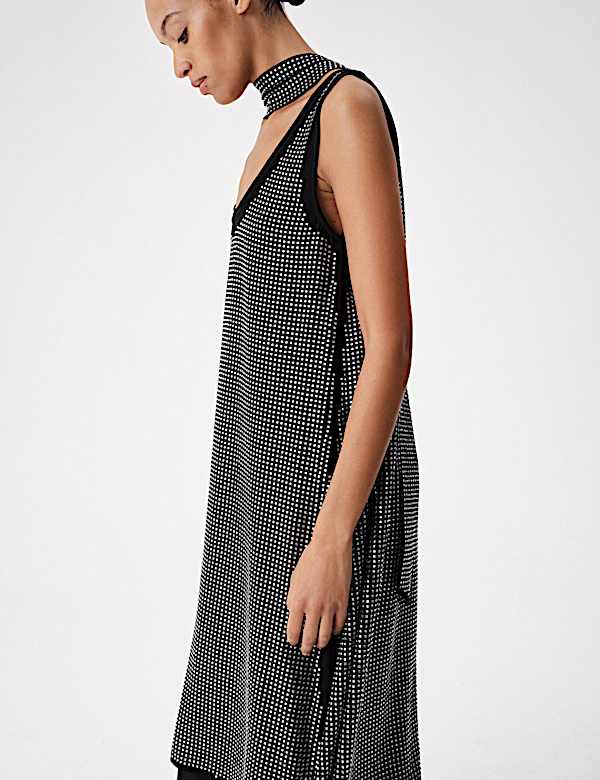 Embellished Scoop Neck Shift Midi Dress - FR