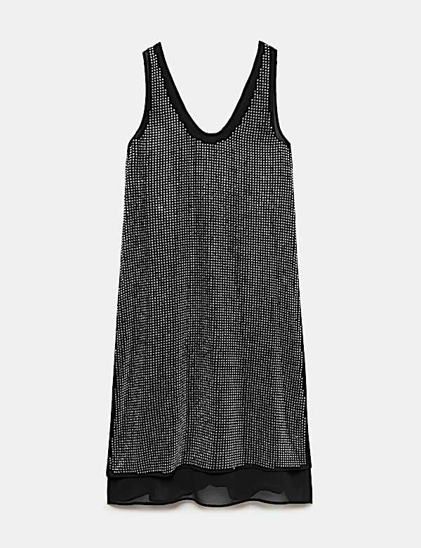 Embellished Scoop Neck Shift Midi Dress - FR