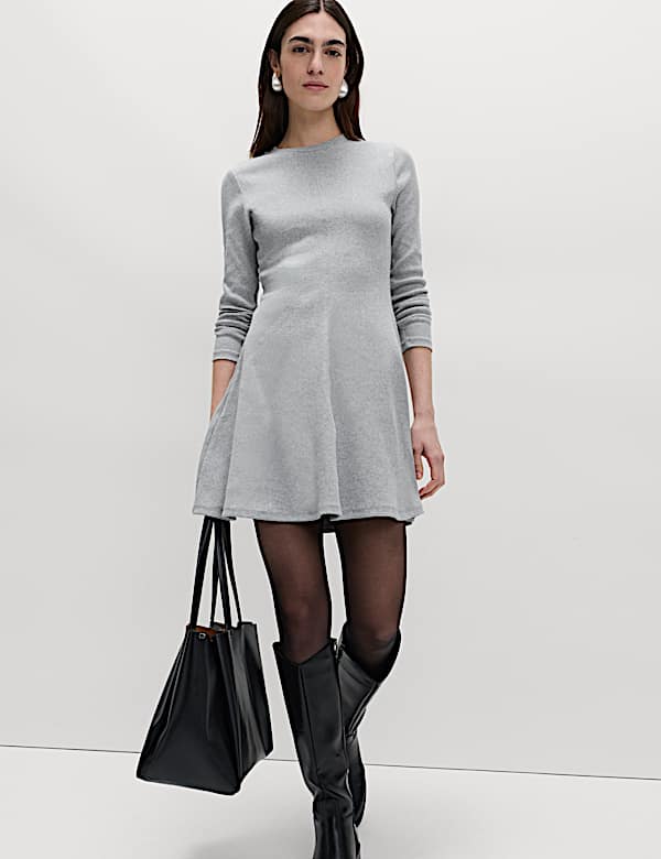 Katoenrijke, geribbelde mini-skaterjurk - NL