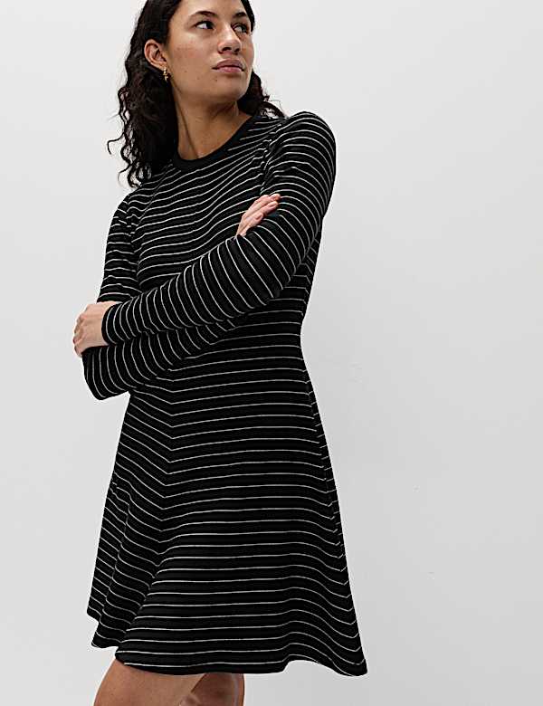 Cotton Rich Ribbed Mini Skater Dress - IL