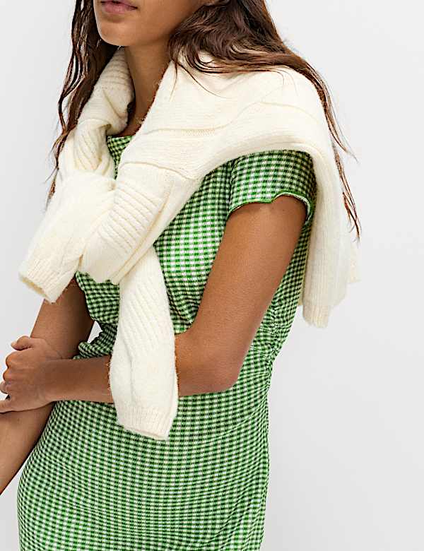 Gingham strukturiertes Midi-Säulenkleid - AT