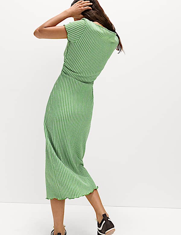 Gingham strukturiertes Midi-Säulenkleid - AT