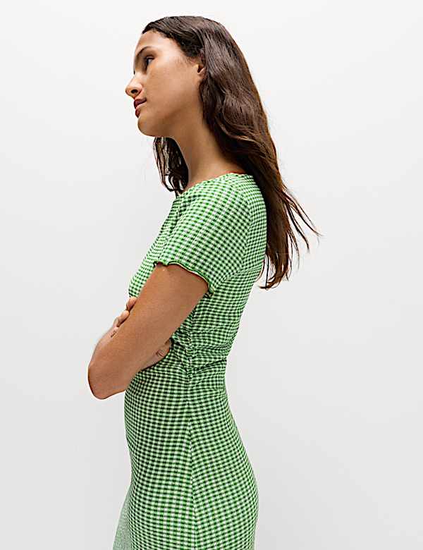 Gingham strukturiertes Midi-Säulenkleid - AT