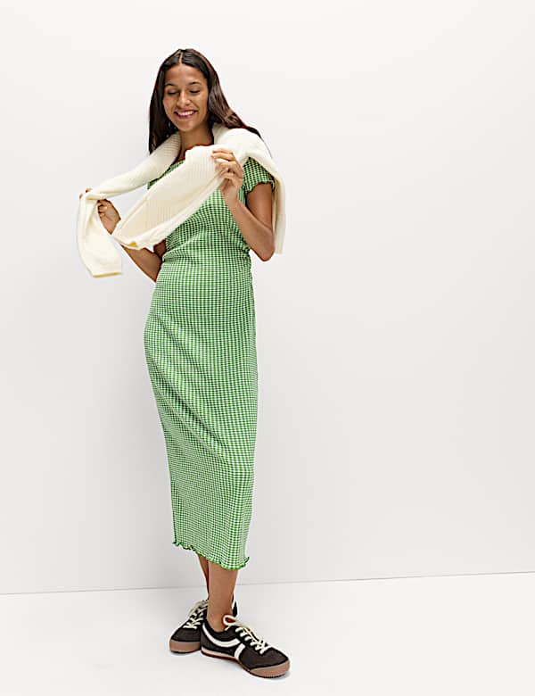 Gingham strukturiertes Midi-Säulenkleid - AT