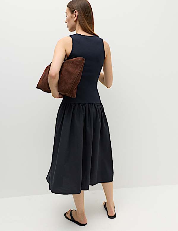 Jersey Ribbed Midi Drop Waist Dress - AU