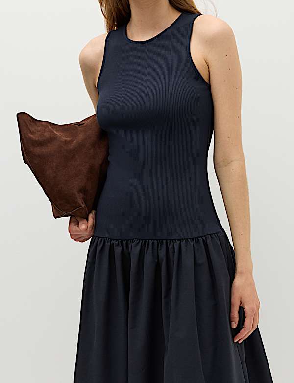 Jersey Ribbed Midi Drop Waist Dress - AU