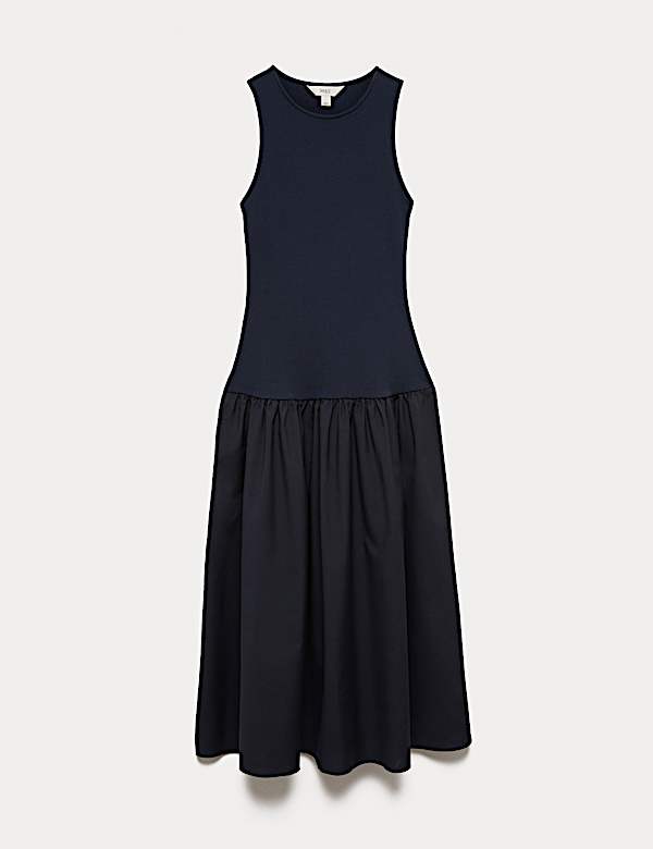 Jersey Ribbed Midi Drop Waist Dress - AU