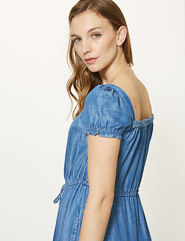 Button Front Waisted Midi Dress