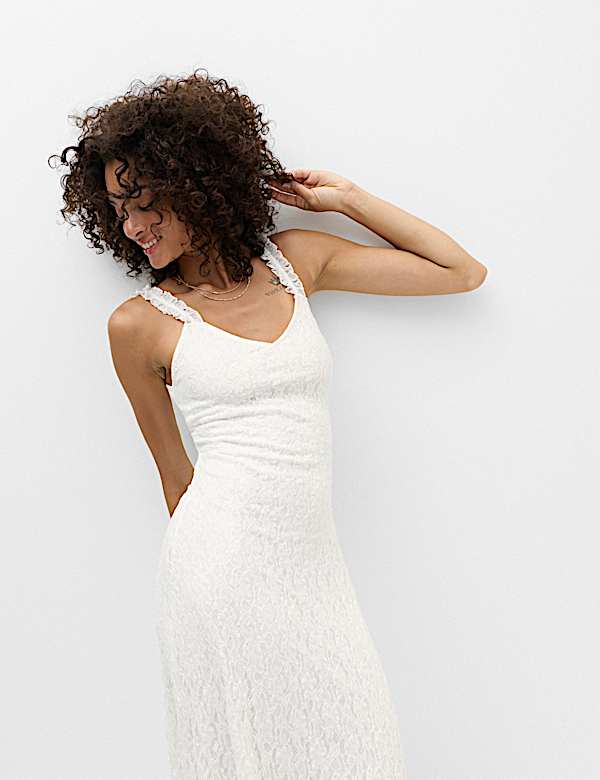 Jersey Lace Trim Midi Bodycon Dress - DE