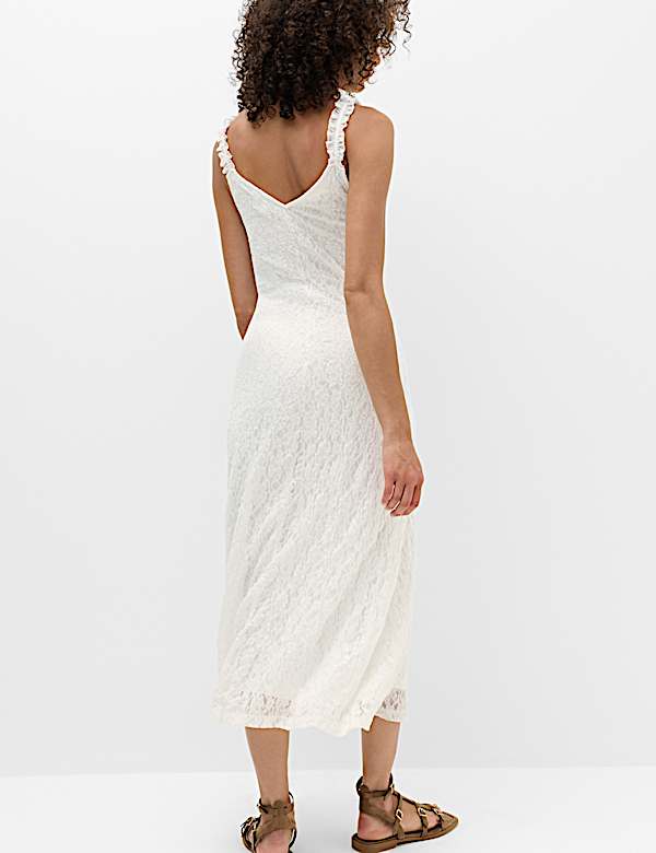 Jersey Lace Trim Midi Bodycon Dress - DE