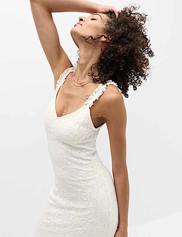 Jersey Lace Trim Midi Bodycon Dress - DE