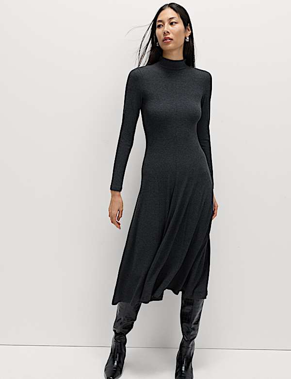 Jersey Ribbed Midi Column Dress - RS