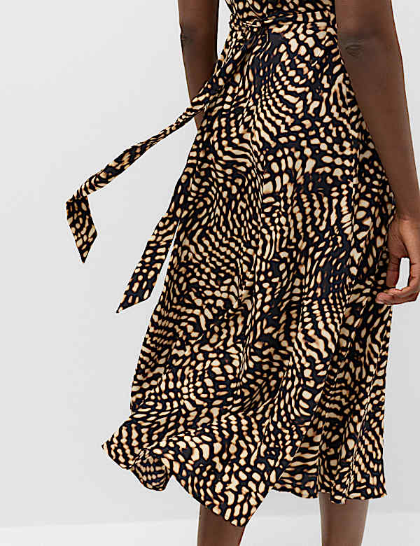 Animal Print V-Neck Midi Tea Dress