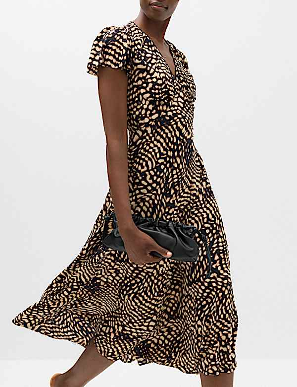 Animal Print V-Neck Midi Tea Dress