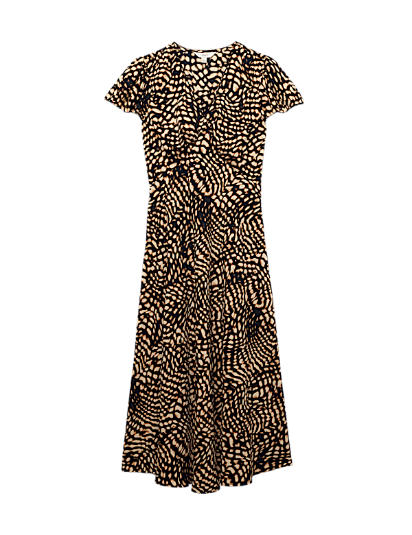 Animal Print V-Neck Midi Tea Dress