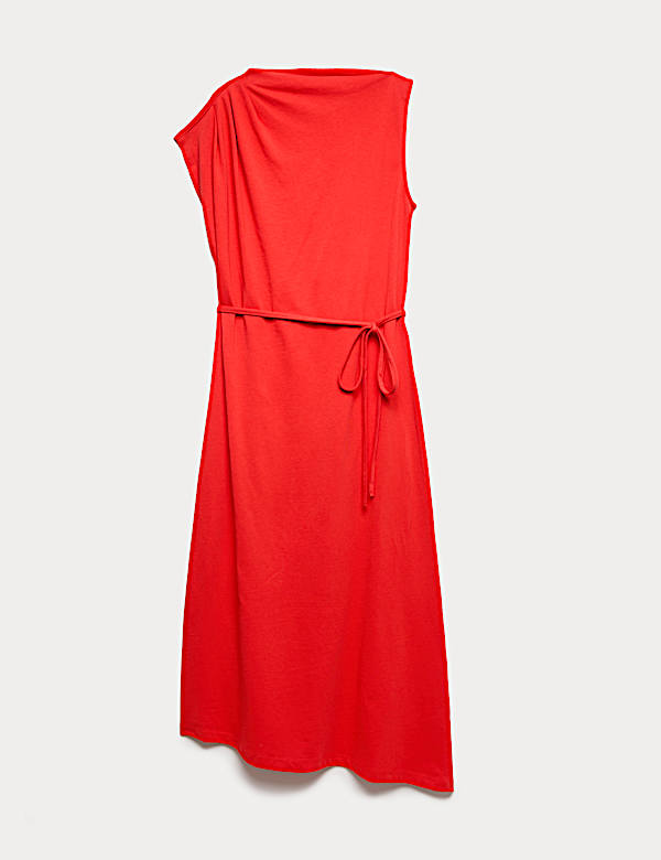 Pure Cotton Tie Waist Midi Column Dress - CH