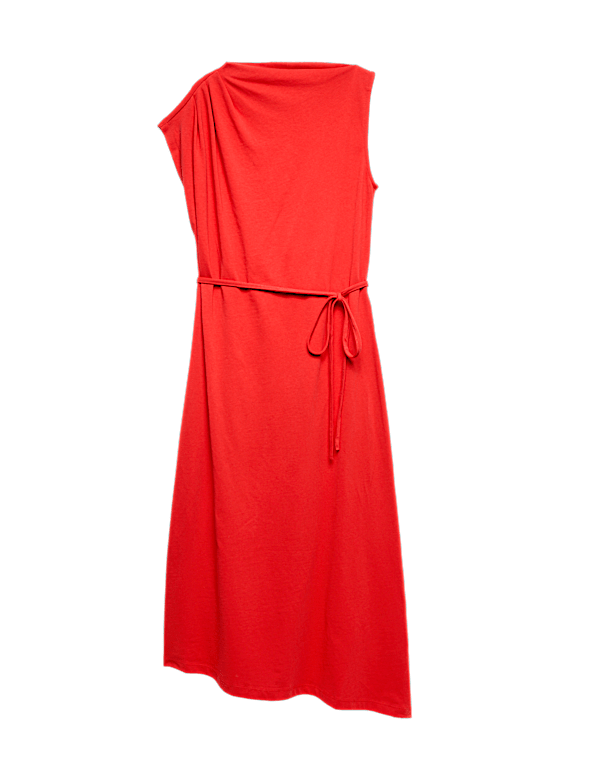 Pure Cotton Tie Waist Midi Column Dress