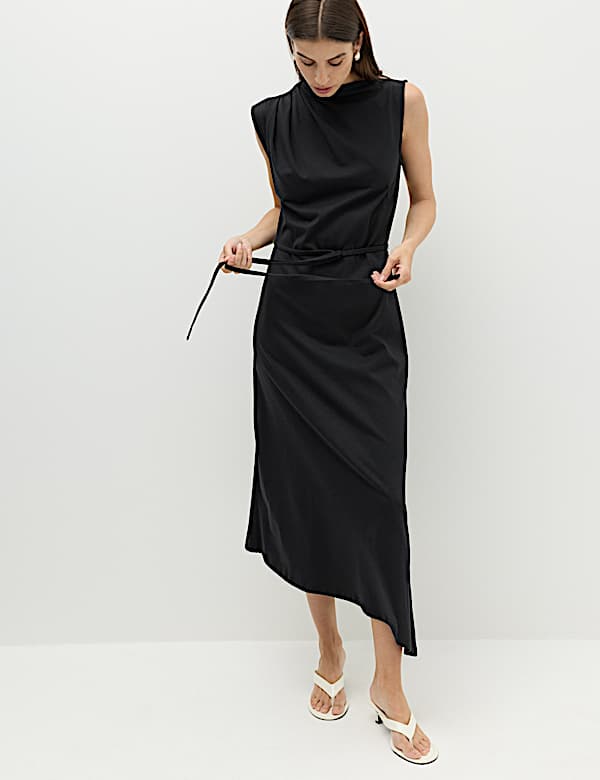 Pure Cotton Tie Waist Midi Column Dress