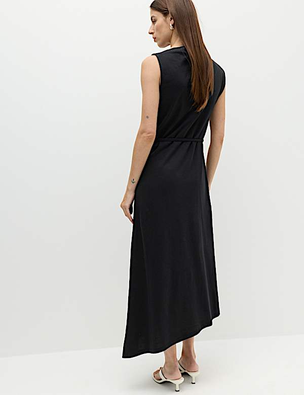 Pure Cotton Tie Waist Midi Column Dress - MX