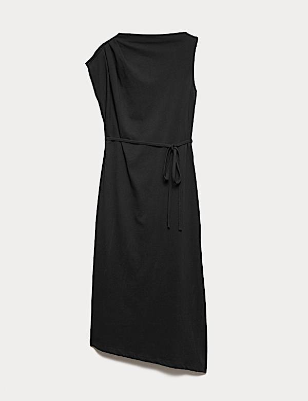 Pure Cotton Tie Waist Midi Column Dress - MX