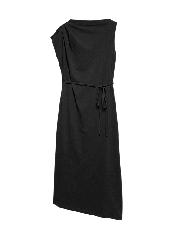 Pure Cotton Tie Waist Midi Column Dress