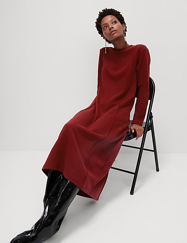 Jersey Round Neck Midi Column Dress