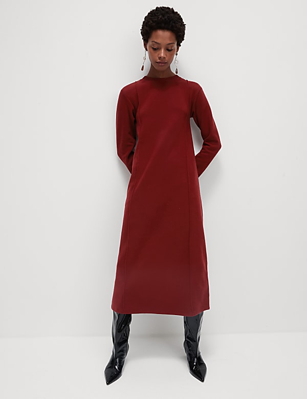 Jersey Round Neck Midi Column Dress