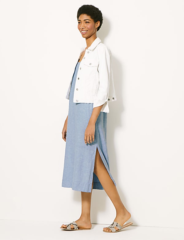 Flax Linen Mix Plain Round Neck Dress