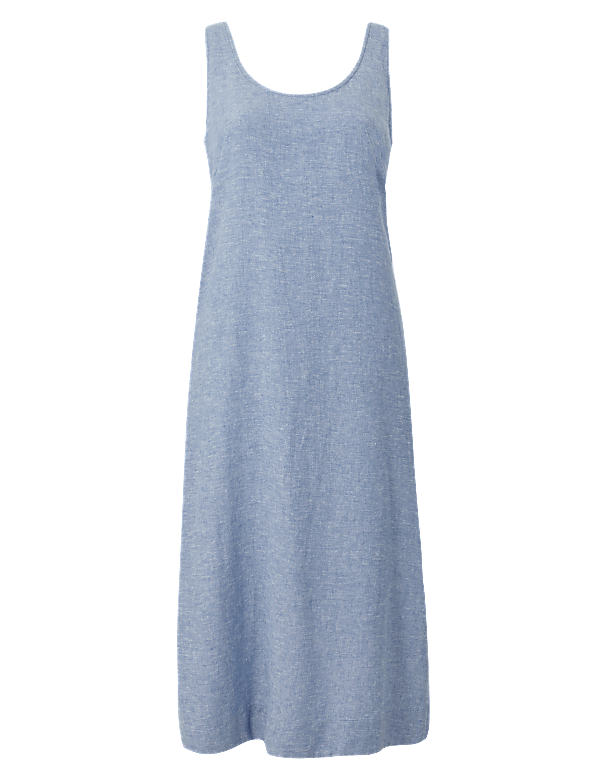 Flax Linen Mix Plain Round Neck Dress