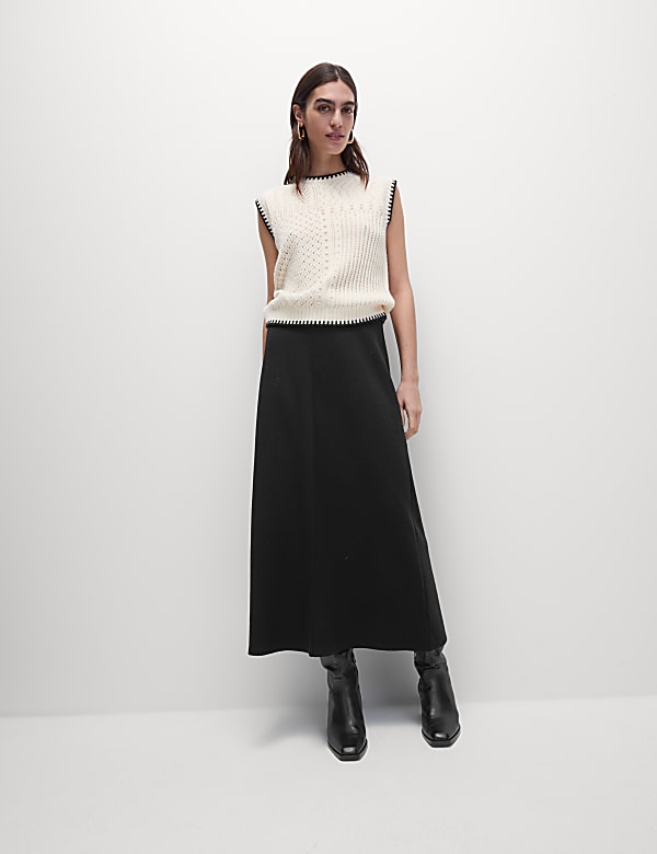 Cotton Blend Midi A-Line Skirt - CH