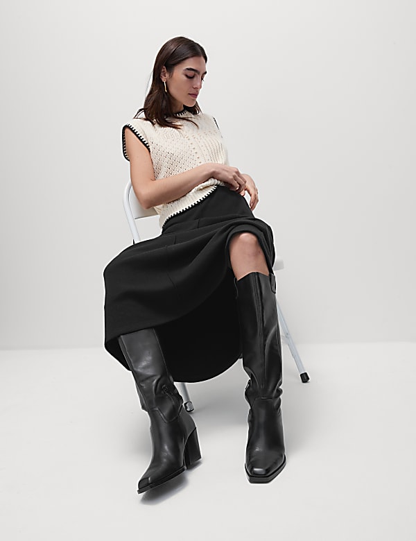 Cotton Blend Midi A-Line Skirt - CH