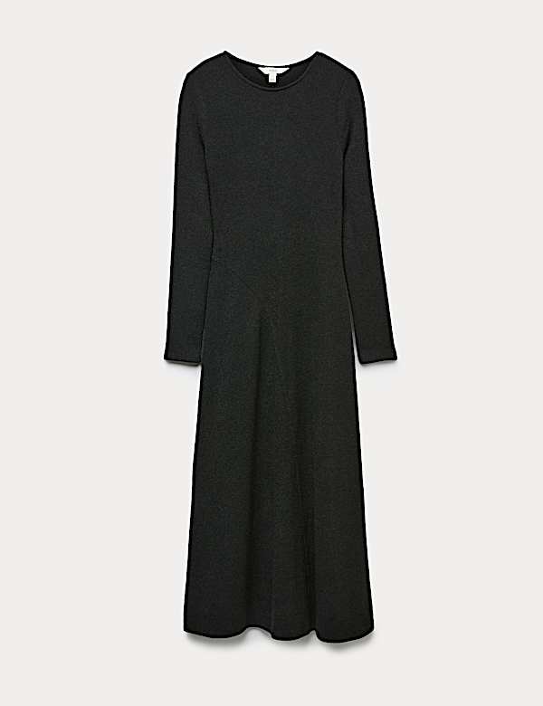 Μίντι πλεκτό φόρεμα skater με κλειστή στρογγυλή λαιμόκοψη - GR