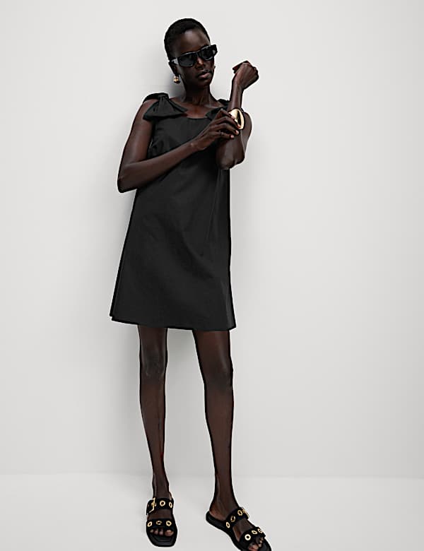 Pure Cotton Bow Detail Mini Column Dress