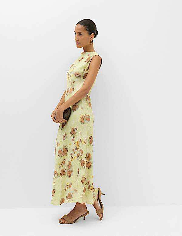 Robe midi coupe droite &agrave; encolure ronde et motif fleuri - LU