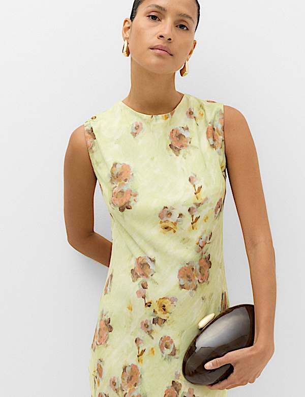 Robe midi coupe droite &agrave; encolure ronde et motif fleuri - LU